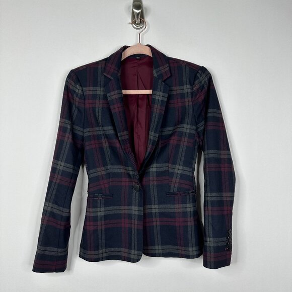 2/$30 Express Classic Plaid Blazer Suit Jacket Navy Red 0 #A0506 TRB3 - Picture 3 of 8